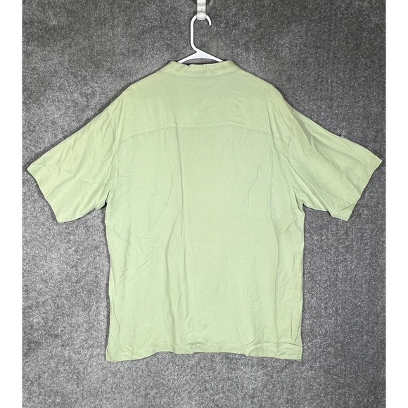 Consensus Sportswear Silk Short Sleeve Button Up Shirt Mens Large Green Pocket - Picture 2 of 14